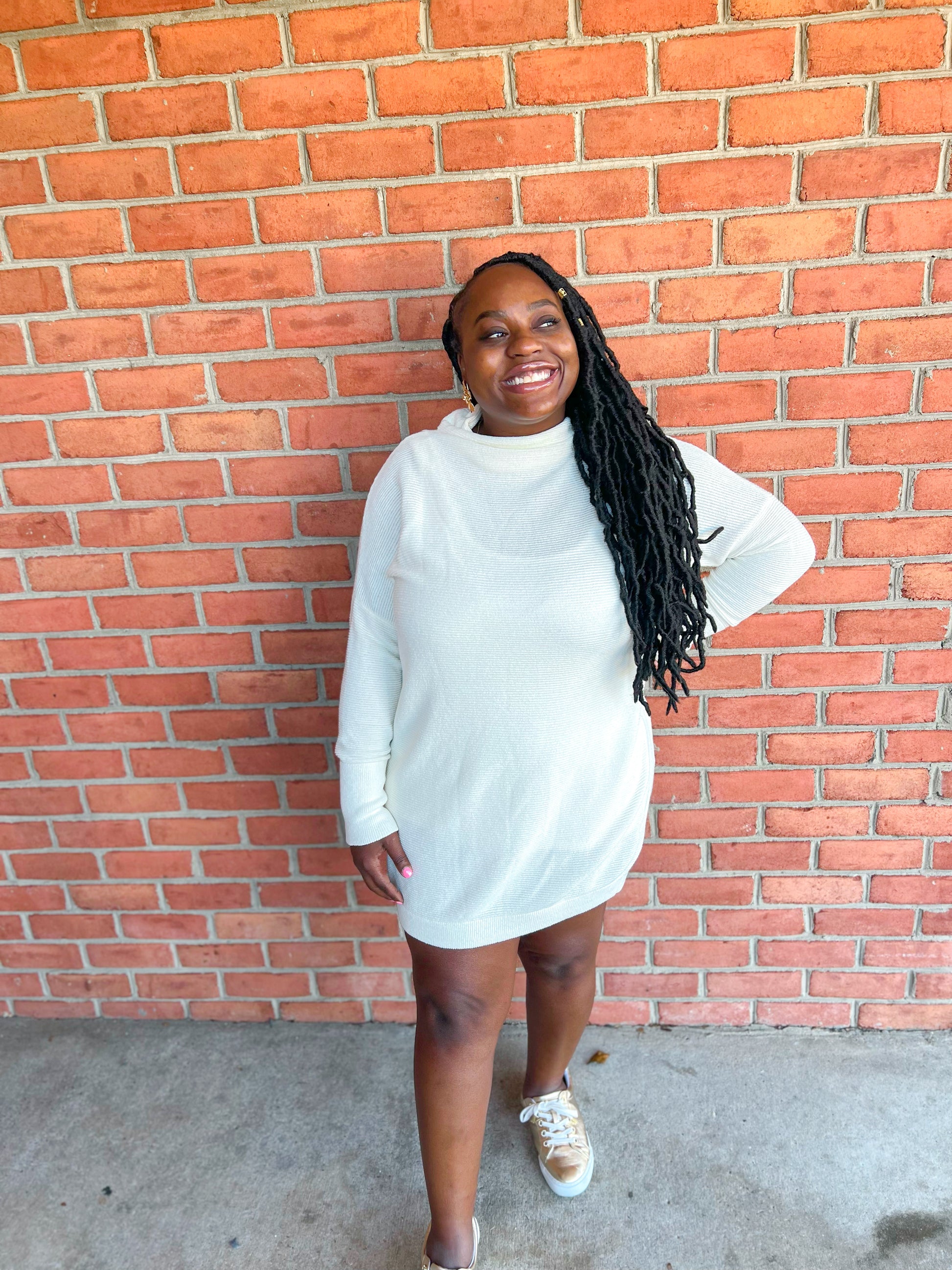 cream dress sweater Cream Mock Neck Mini Sweater Dress